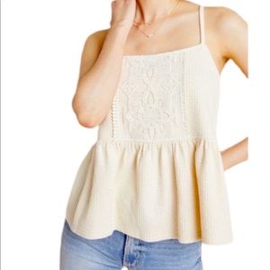 Anthropologie Reath & Wren Cream Embroidered Babydoll Camisole Top